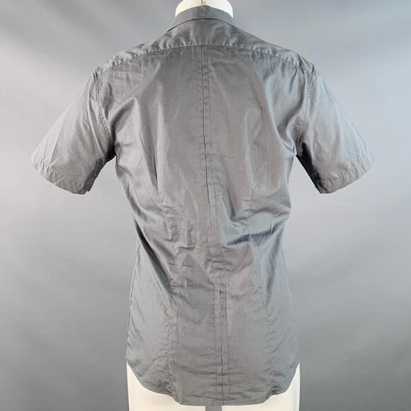 DRIES VAN NOTEN 38 Grey White Contrast Trim One Pocket Cotton Short Sleeve Shirt - Picture 3 of 5